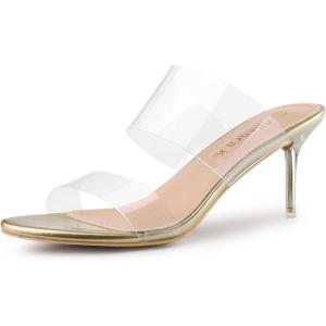 imageAllegra K Womens Clear Slide Stiletto Heel Clear SandalsGold
