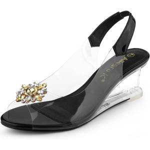 imageAllegra K Womens Clear Slingback Wedges Rhinestone Transparent Peep Toe HeelsBlack
