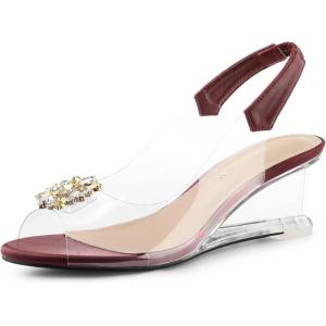 imageAllegra K Womens Clear Slingback Wedges Rhinestone Transparent Peep Toe HeelsBurgundy