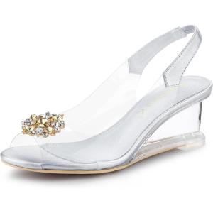 imageAllegra K Womens Clear Slingback Wedges Rhinestone Transparent Peep Toe HeelsSilver