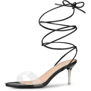 imageAllegra K Womens Clear Strap Lace Up Stiletto Heels SandalsBlack