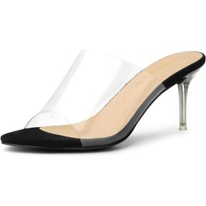 imageAllegra K Womens Clear Strap Open Toe Slip On Stiletto Heel Slide SandalsBlack