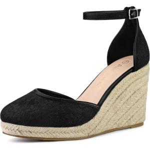 imageAllegra K Womens Closed Toe Espadrille Platform Heels Lace Wedge SandalsBlack