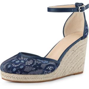 imageAllegra K Womens Closed Toe Espadrille Platform Heels Lace Wedge SandalsNavy Blue
