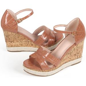 imageAllegra K Womens Cork Wedges Platform Wedge Heel SandalsBrown