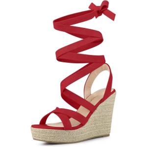 imageAllegra K Womens Espadrilles Platform Heels Lace Up Wedge SandalsRed
