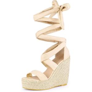 imageAllegra K Womens Espadrilles Platform Sandals Lace Up Open Toe Wedges HeelsBeige