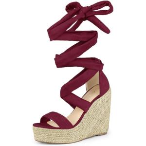 imageAllegra K Womens Espadrilles Platform Sandals Lace Up Open Toe Wedges HeelsBurgundy