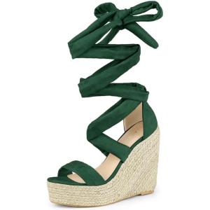 imageAllegra K Womens Espadrilles Platform Sandals Lace Up Open Toe Wedges HeelsGreen
