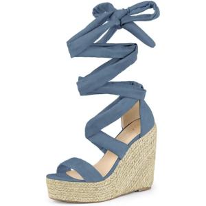 imageAllegra K Womens Espadrilles Platform Sandals Lace Up Open Toe Wedges HeelsHaze Blue
