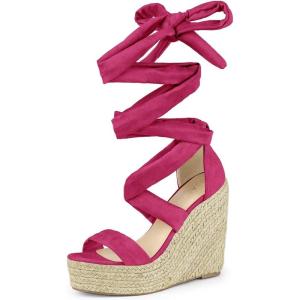 imageAllegra K Womens Espadrilles Platform Sandals Lace Up Open Toe Wedges HeelsHot Pink