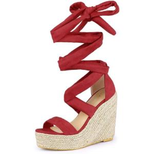 imageAllegra K Womens Espadrilles Platform Sandals Lace Up Open Toe Wedges HeelsRed