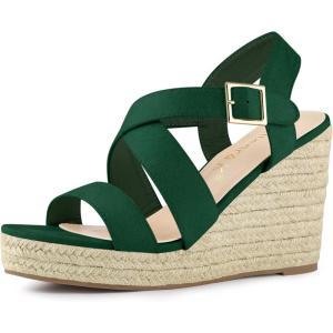imageAllegra K Womens Espadrilles Platform Slingback Emerald Green Wedges Sandals 9 M US