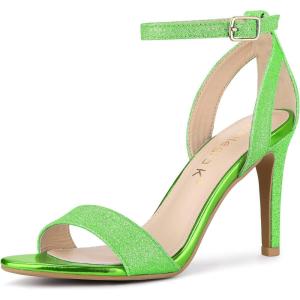 imageAllegra K Womens Glitter Ankle Strap Stiletto High Heel SandalsLime