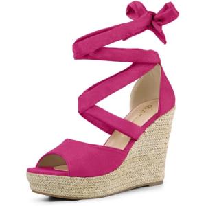 imageAllegra K Womens Lace Up Espadrilles Platform Wedges Hot Pink Sandals 10 M US