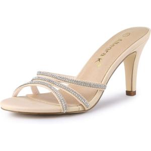 imageAllegra K Womens Open Toe Rhinestone Strappy Stiletto Heels Sandals Slip On Slip On MulesBeige