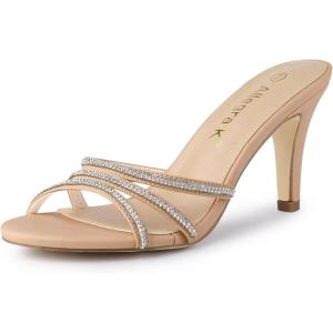 imageAllegra K Womens Open Toe Rhinestone Strappy Stiletto Heels Sandals Slip On Slip On MulesNude