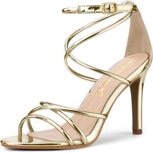 imageAllegra K Womens Open Toe Strappy Straps Stiletto Heel Gold Sandals 7 M US