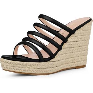 imageAllegra K Womens Platform Espadrille Wedge Strappy Straps Slides WedgesBlack