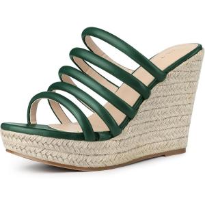 imageAllegra K Womens Platform Espadrille Wedge Strappy Straps Slides WedgesDark Green