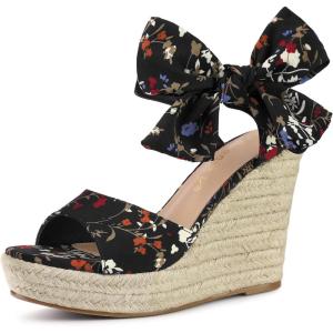 imageAllegra K Womens Platform Floral Printed Slingback Espadrille Wedge SandalsBlack