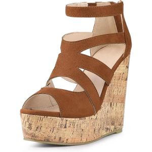 imageAllegra K Womens Platform Peep Toe Cutout Caged Cork Wedge Heel SandalsBrown