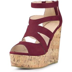 imageAllegra K Womens Platform Peep Toe Cutout Caged Cork Wedge Heel SandalsBurgundy