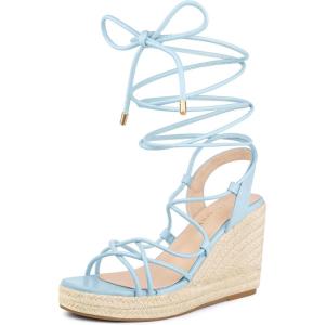 imageAllegra K Womens Platform Square Toe Lace Up Espadrilles Heels Wedge SandalsSky Blue