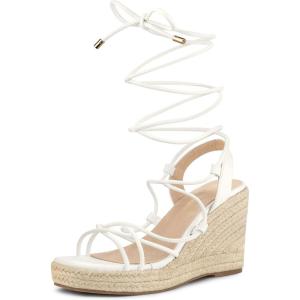 imageAllegra K Womens Platform Square Toe Lace Up Espadrilles Heels Wedge SandalsWhite