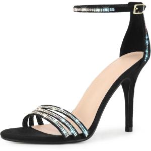 imageAllegra K Womens Rhinestone Ankle Strap Open Toe Stiletto Heeled SandalsBlack