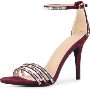 imageAllegra K Womens Rhinestone Ankle Strap Open Toe Stiletto Heeled SandalsBurgundy
