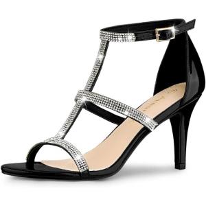 imageAllegra K Womens Rhinestone Ankle Strap Stiletto High Heel SandalsBlack