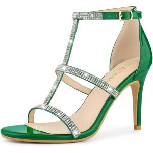 imageAllegra K Womens Rhinestone Ankle Strap Stiletto High Heel SandalsGreen