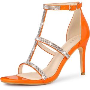 imageAllegra K Womens Rhinestone Ankle Strap Stiletto High Heel SandalsOrange