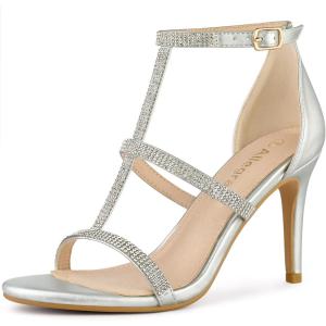 imageAllegra K Womens Rhinestone Ankle Strap Stiletto High Heel SandalsSilver