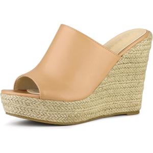 imageAllegra K Womens Slip on Platform Sandals Espadrilles Wedges Slides MulesTan