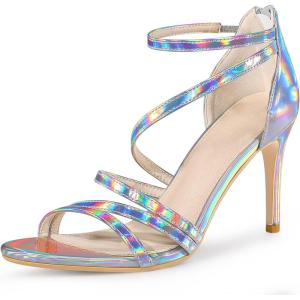 imageAllegra K Womens Strappy Ankle Strap Back Zip Stiletto Heel SandalsSilver