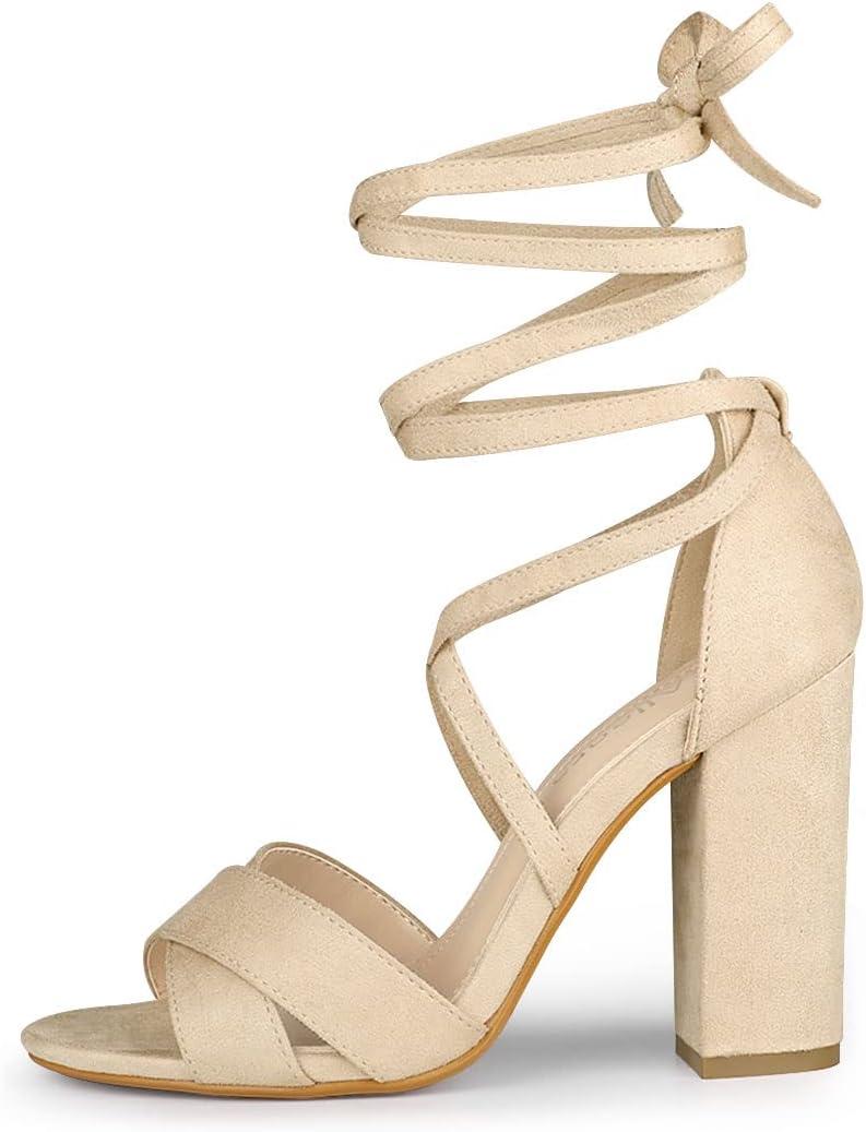 imageAllegra K Womens Block Heeled Lace Up SandalsBeige