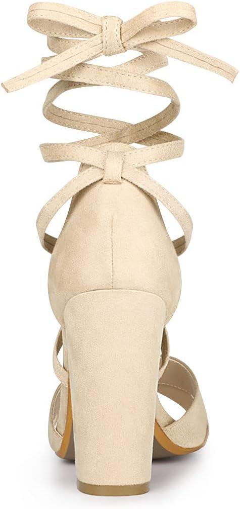 imageAllegra K Womens Block Heeled Lace Up SandalsBeige