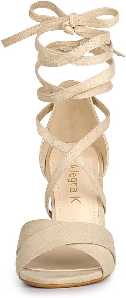 imageAllegra K Womens Block Heeled Lace Up SandalsBeige