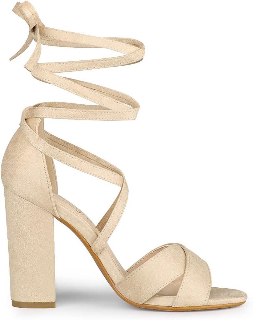 imageAllegra K Womens Block Heeled Lace Up SandalsBeige