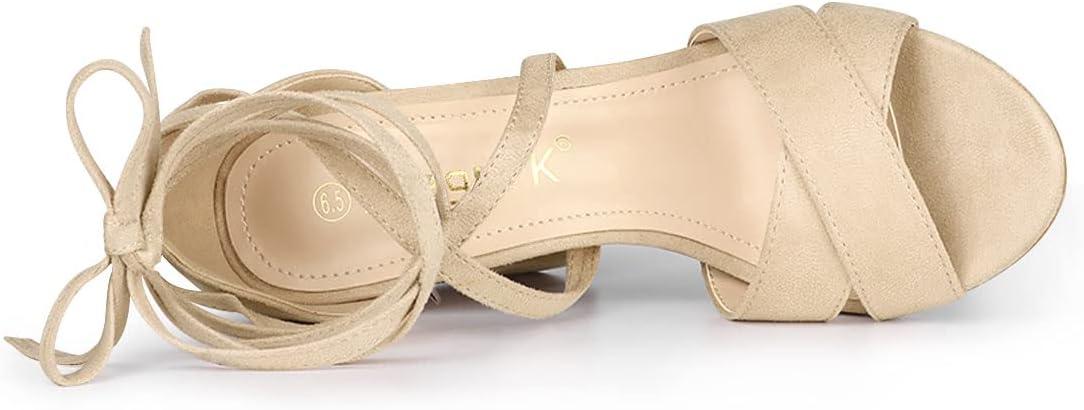 imageAllegra K Womens Block Heeled Lace Up SandalsBeige