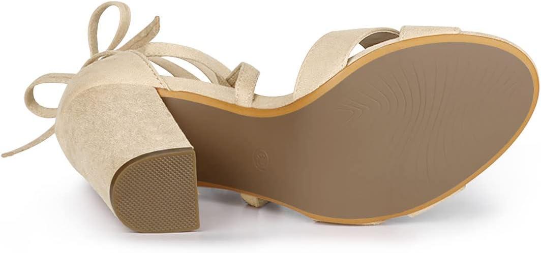 imageAllegra K Womens Block Heeled Lace Up SandalsBeige