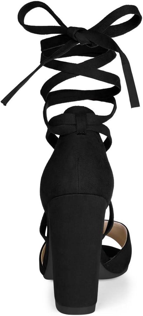imageAllegra K Womens Block Heeled Lace Up SandalsBlack