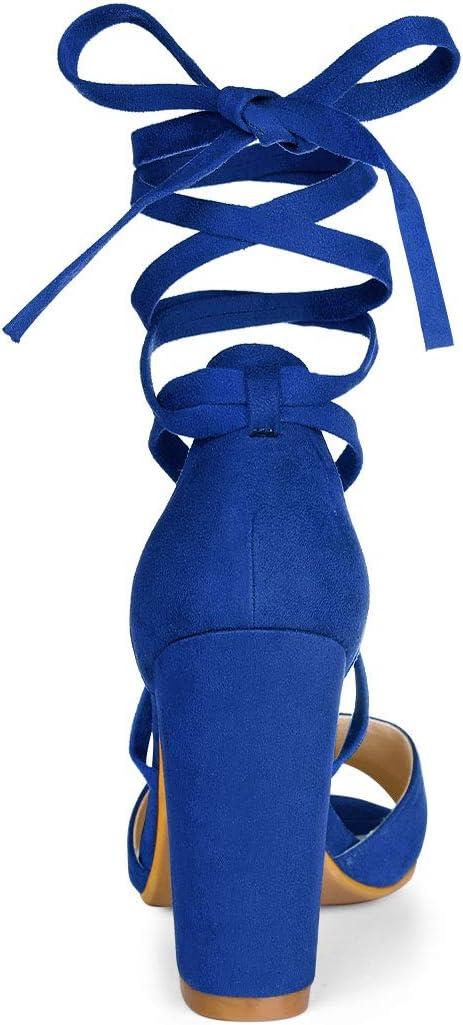 imageAllegra K Womens Block Heeled Lace Up SandalsDeep Blue