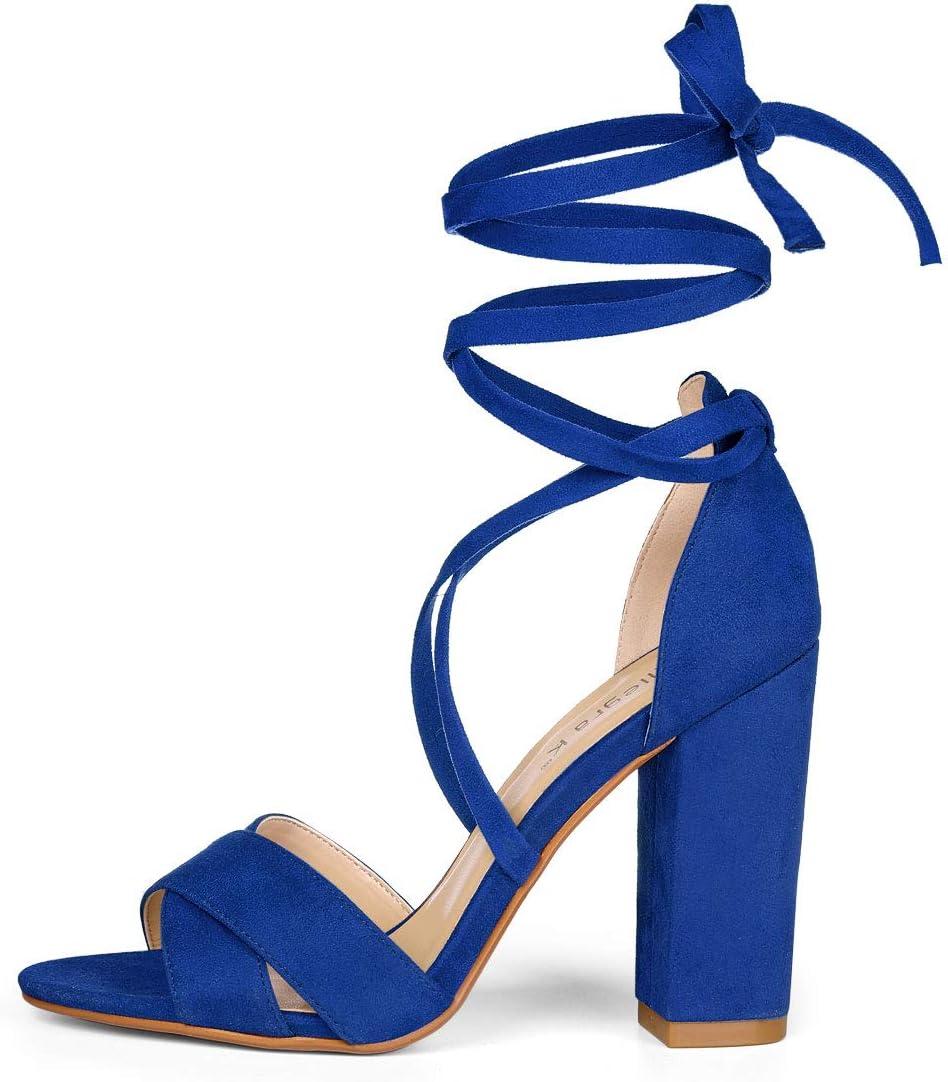 imageAllegra K Womens Block Heeled Lace Up SandalsDeep Blue