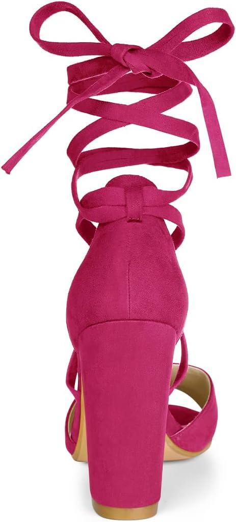 imageAllegra K Womens Block Heeled Lace Up SandalsHot Pink