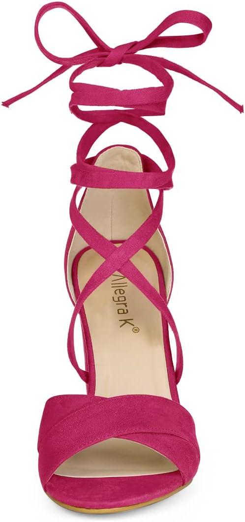 imageAllegra K Womens Block Heeled Lace Up SandalsHot Pink