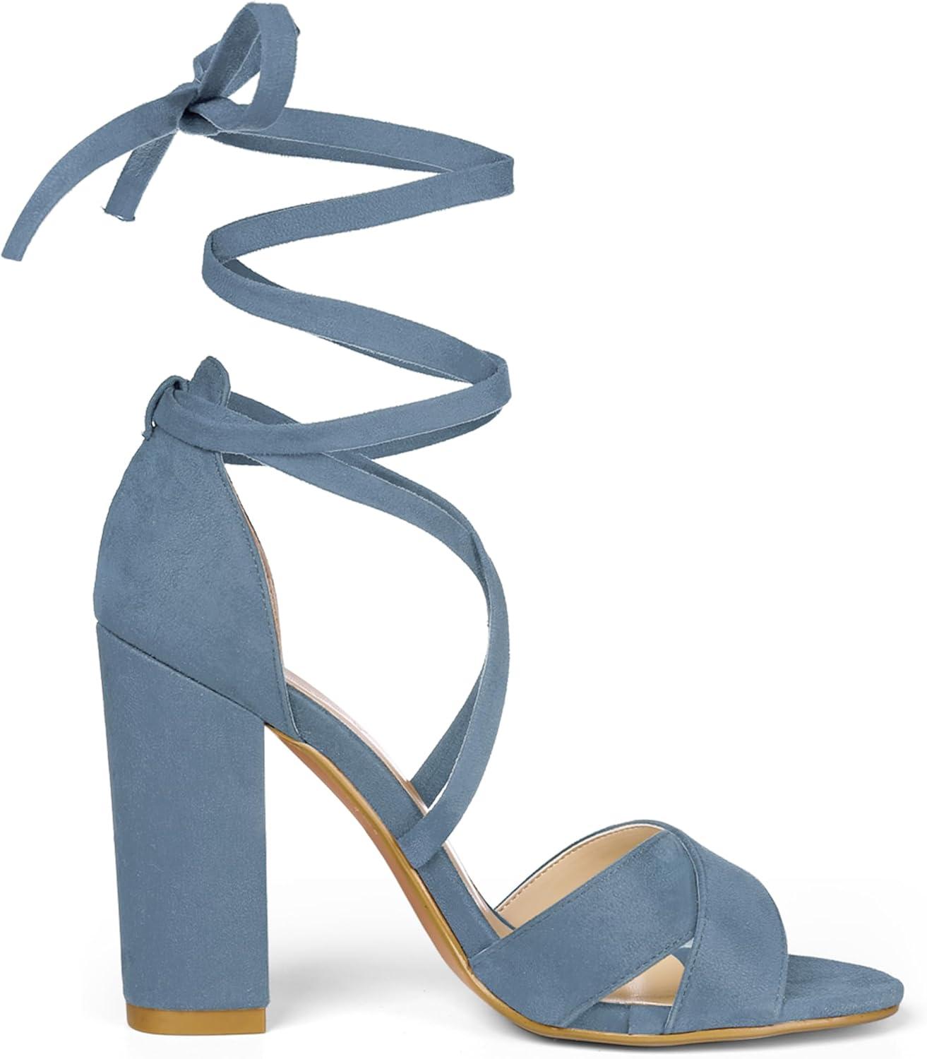 imageAllegra K Womens Block Heeled Lace Up SandalsLight Blue