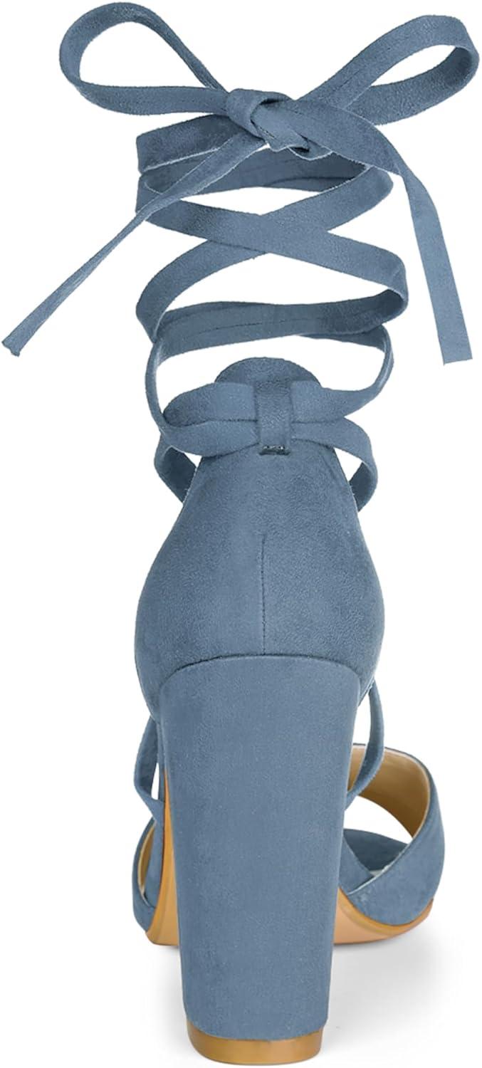 imageAllegra K Womens Block Heeled Lace Up SandalsLight Blue